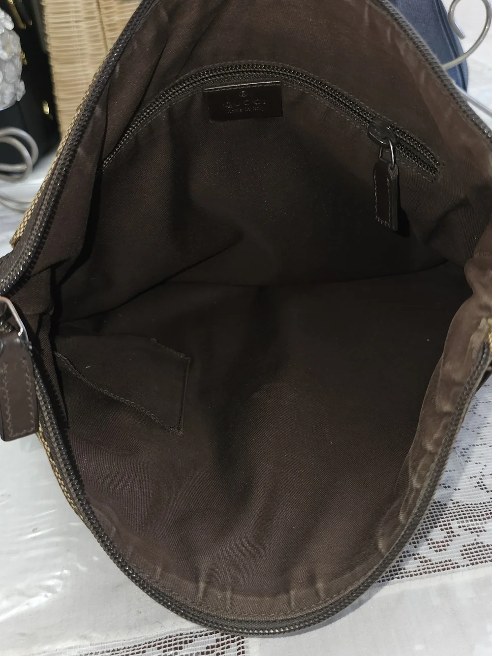 Gucci GG Supreme Brown Monogram Canvas Messenger Bag with Dark Brown Trim
